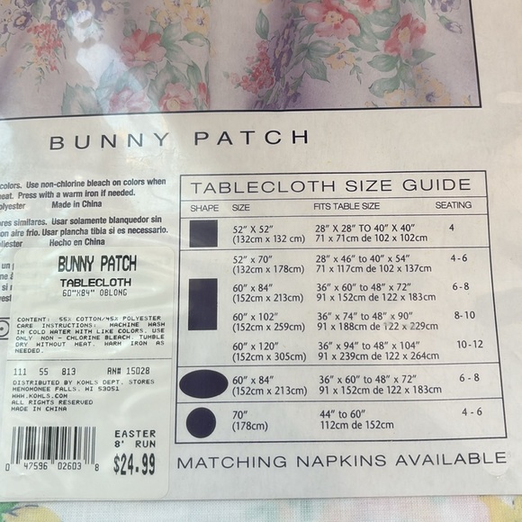 Lifestyles By Bardwill Bunny Patch 60x84 oblong tablecloth,Easter,Spring, floral - Picture 3 of 6